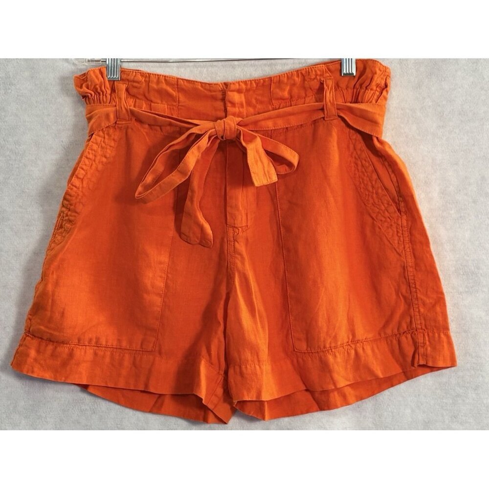 JOIE Women High Rise 100% Linen Paperbag Dayna Shorts Sz 8 Orange Versatile 25-8
